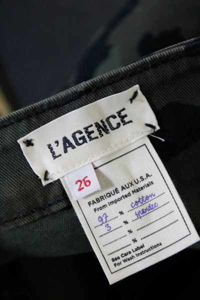 L'Agence Womens Margot Metallic Stripe Camo Skinny Jeans Green Size 26