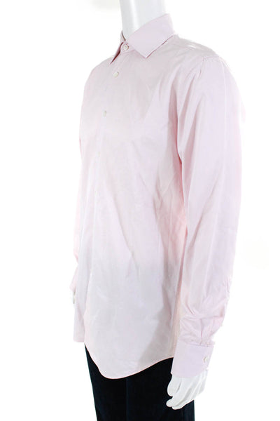 Canali Men's Long Sleeve Button Up Shirt Pink Size 39