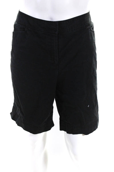 Lafayette 148 New York Womens Zip Front Solid Cotton Cargo Shorts Black Size 16