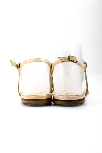 Pedro Garcia Women's Flat Embellished T-Strap Sandals Beige Size 37
