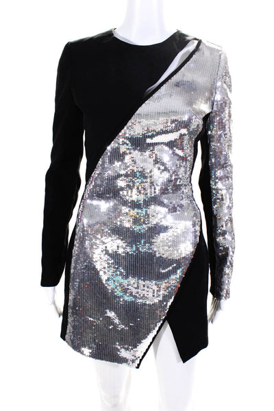 David Koma Mens Sequin Detailed Long Sleeve Slit Dress Black Silver Size 10