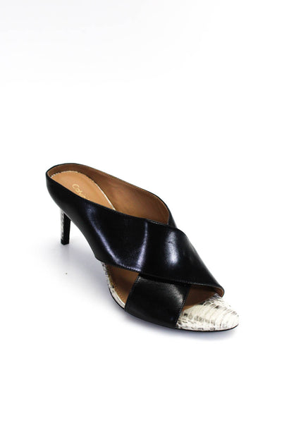 Calvin Klein Women's Leather High Heel Mules Black Size 8.5