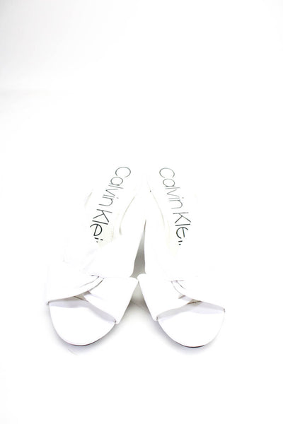 Calvin Klein Women's Leather Mid Heel Slip On Mules White Size 7.5