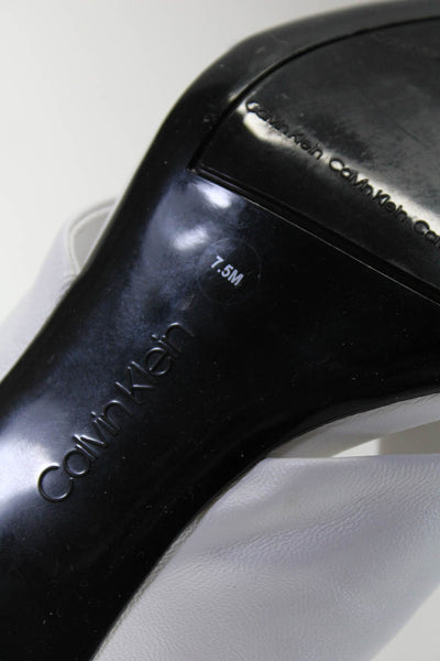 Calvin Klein Women's Leather Mid Heel Slip On Mules White Size 7.5