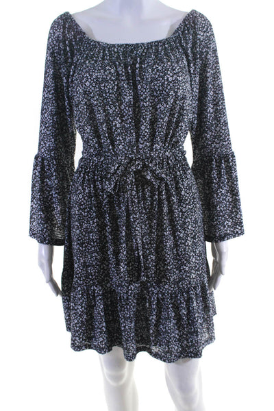 Michael Michael Kors Womens Floral Knit Scoop Neck A-Line Dress Black Size S