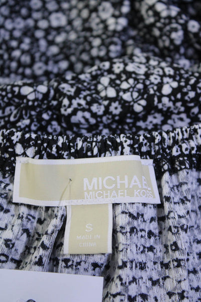 Michael Michael Kors Womens Floral Knit Scoop Neck A-Line Dress Black Size S
