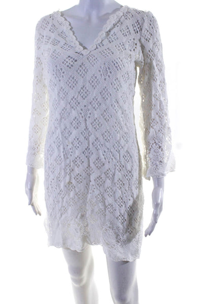Trina Turk Womens Lace V-Neck Long Sleeve A-Line Dress White Size 8