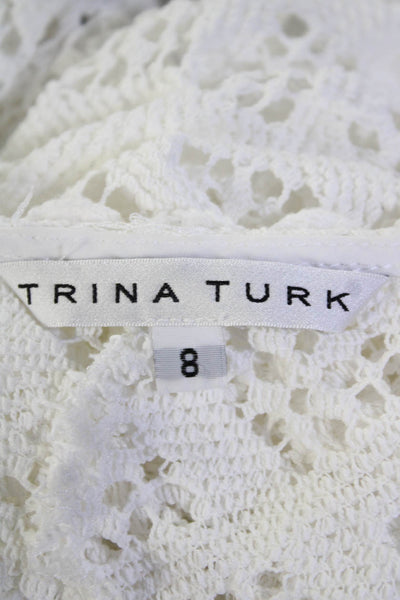 Trina Turk Womens Lace V-Neck Long Sleeve A-Line Dress White Size 8