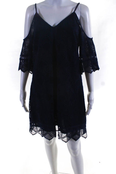 Laundry by Shelli Segal Womens Cold Shoulder Sleeve A-Line Dress Navy Size 4
