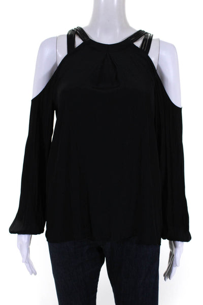 Ramy Brook Womens Cold Shoulder Strappy Scoop Neck Shirt Black Size XS