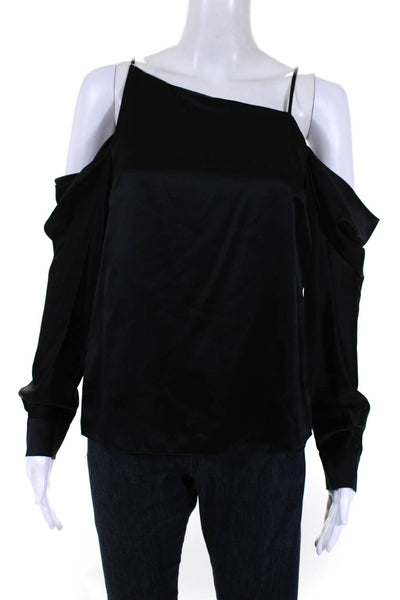Parker Womens Long Sleeve Square Neck Silk Cold Shoulder Top Black Size XS