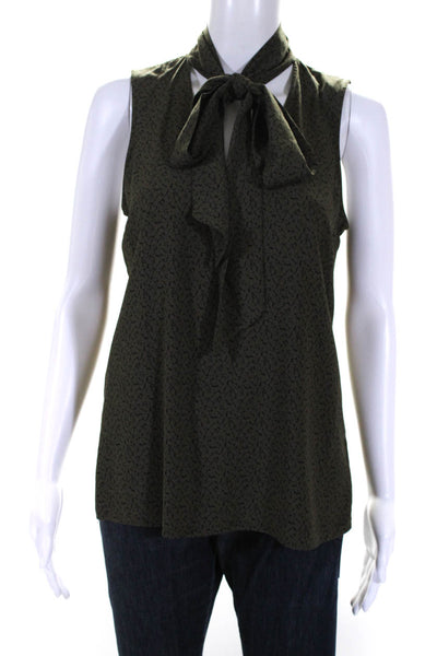 J Brand Womens Sleeveless Tie V Neck Printed Top Green Black Size Extra Small