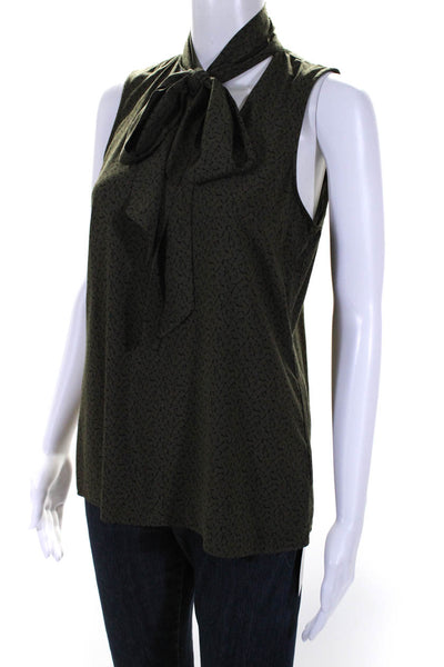 J Brand Womens Sleeveless Tie V Neck Printed Top Green Black Size Extra Small