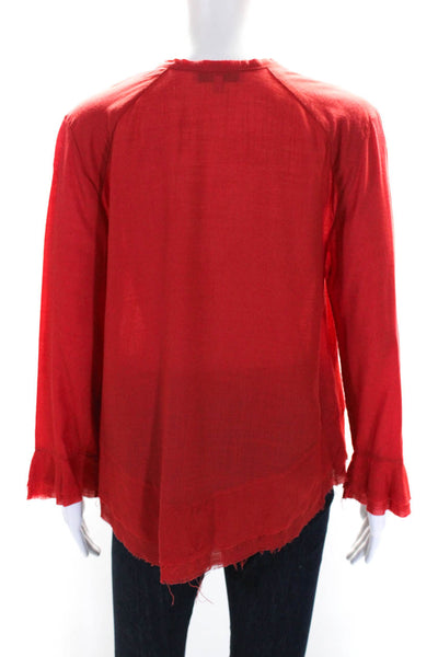 IRO Womens Long Sleeve Lace Up V Neck Ruffle Shirt Red Size FR 36
