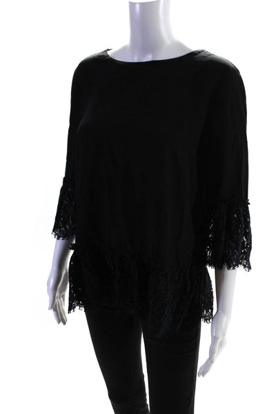 Nicole Miller Womens Black Lace Bell Sleeve Top Size 4 11614134