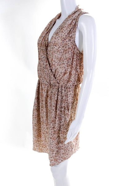 Rebecca Taylor Womens Silk Leopard Print Draped Knee Length Dress Beige Size 10