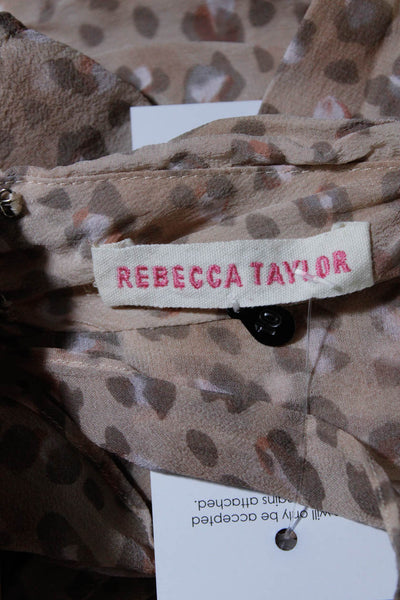 Rebecca Taylor Womens Silk Leopard Print Draped Knee Length Dress Beige Size 10