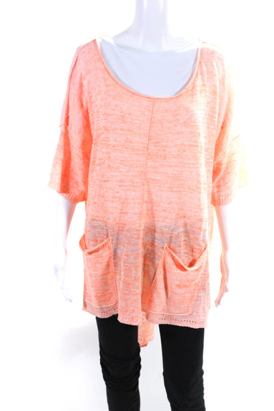 Free People Womens Linen Knit Scoop Neck Short Sleeve Sweater Top Peach Size S