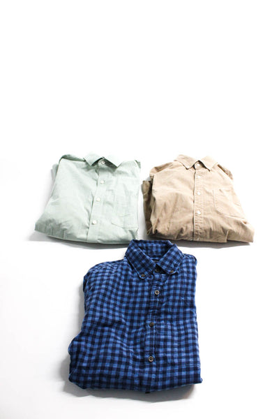 J Crew Mens Button Front Collared Shirts Green Brown Blue Medium Large Lot 3
