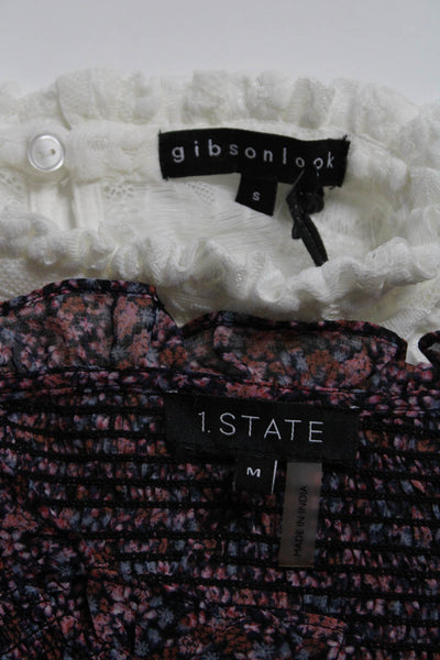 1 State Gibson Look Womens Floral Lace Tops Pink White Blue Small Medium Lot 2