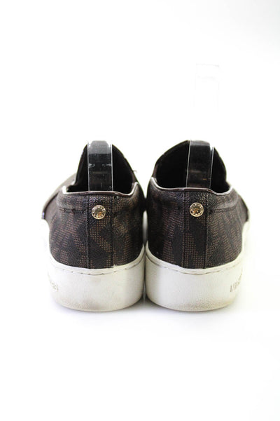 MK Michael Kors Womens Slip On Monogram Sneakers Brown White Leather Size 7M