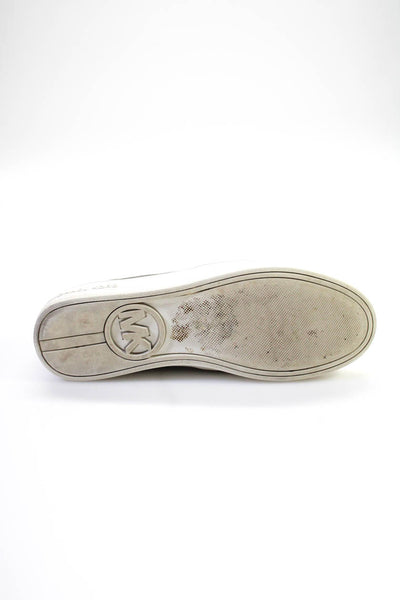 MK Michael Kors Womens Slip On Monogram Sneakers Brown White Leather Size 7M