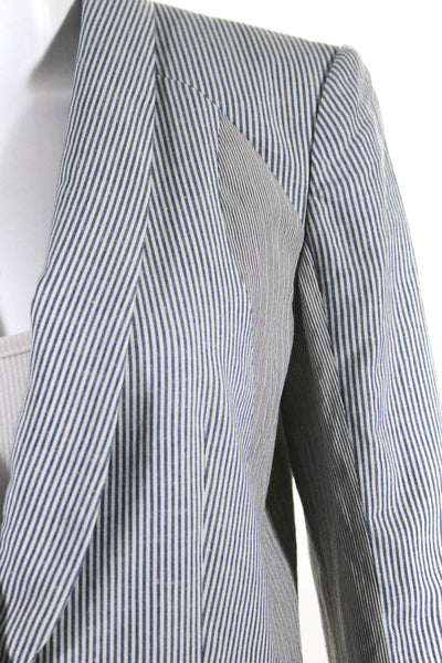 Rag & Bone New York Womens Linen Pin Strip Flap Pocket Blazer Blue Size 2