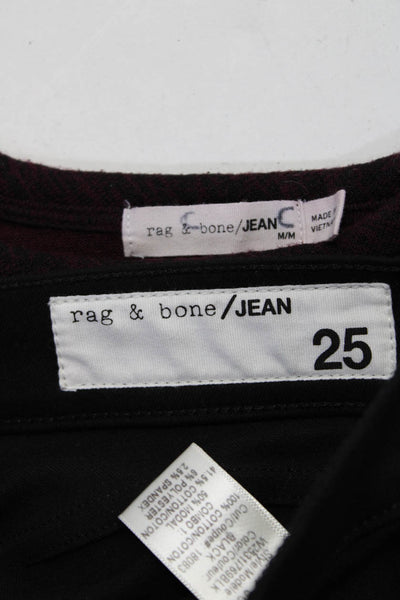 Rag & Bone Jean Women's Long Sleeve Tee Skinny Jean Maroon Black Size M 25 Lot 2