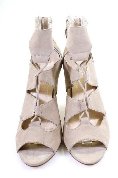 Calvin Klein Womens Peep Toe Strappy Stiletto Adela Heels Beige Taupe Size 6.5