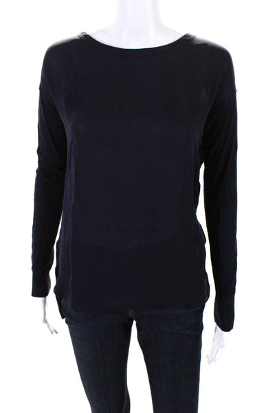 Vince Womens Long Sleeve Knit Silk Sweater Blouse Navy Blue Size Extra Small