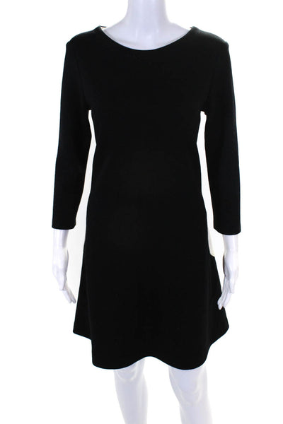 Lisa Perry Womens Back Zip 3/4 Sleeve Scoop Neck Knit Dress Black Wool Size 10