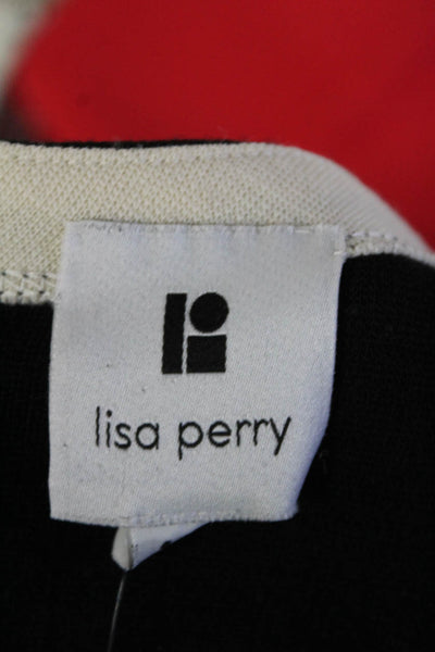 Lisa Perry Womens Back Zip 3/4 Sleeve Scoop Neck Knit Dress Black Wool Size 10