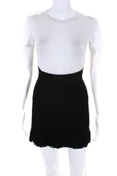 Iisli Womens Knee Length Fringe Knit A Line Skirt Black Wool Size Petite