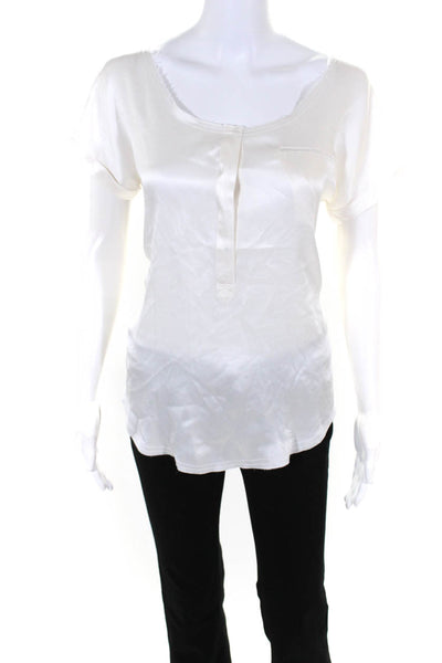 Go By GoSilk Womens Short Sleeve Half Button Mixed Media Shirt White Size Small