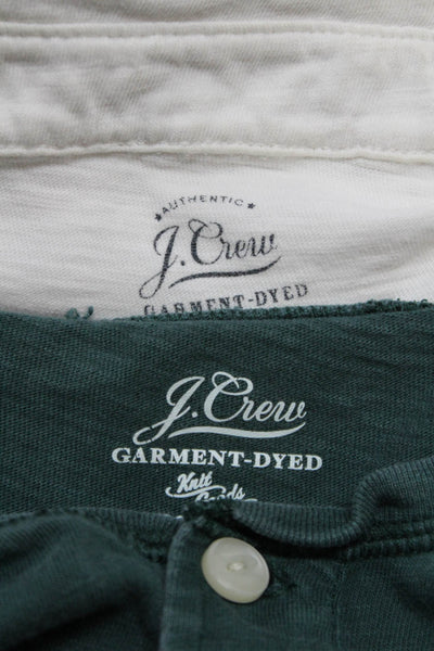J Crew Mens Collared Solid Cotton Polo Shirts White Green Size M/L Lot 2