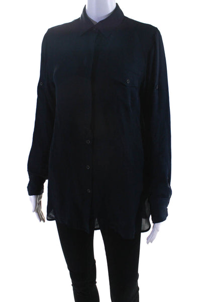 Rag & Bone Womens Collared Solid Silk Button Down Blouse Top Blue Size 2