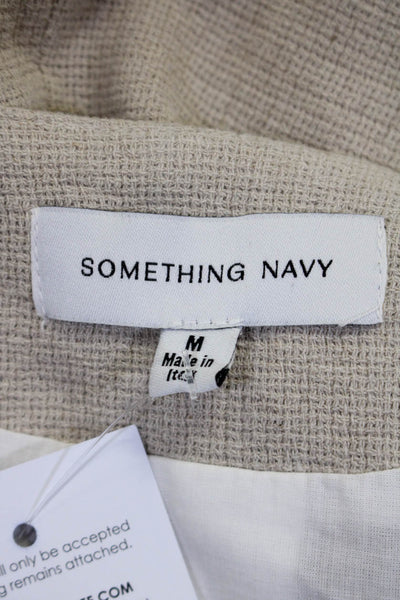 Something Navy Womens Open Front Puff Long Sleeve Fringe Hem Blazer Tan Size M