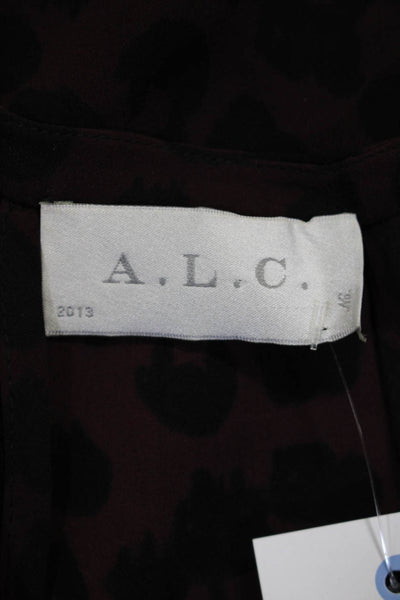 ALC Women's Silk Animal Print Sleeveless V Neck Blouse Purple Size XS