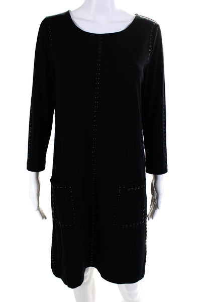 Joan Vass Womens Jersey Knit Studded Long Sleeve T-Shirt Dress Black Size M