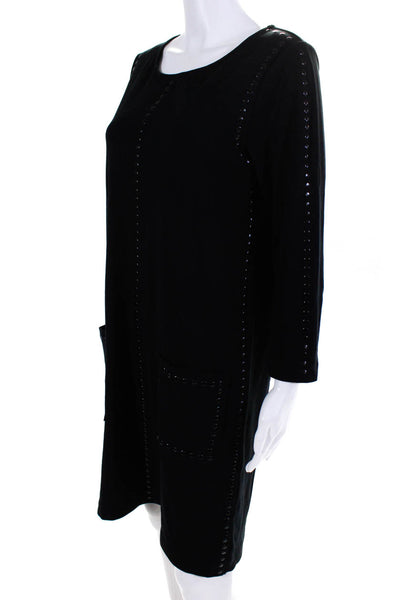 Joan Vass Womens Jersey Knit Studded Long Sleeve T-Shirt Dress Black Size M