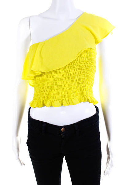 krisa Womens Yellow One Shoulder Ruffle Top Size 4 12661841