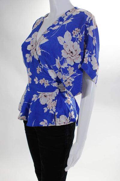 YUMI KIM Womens Blue Floral That's A Wrap Top Size 2 12871718
