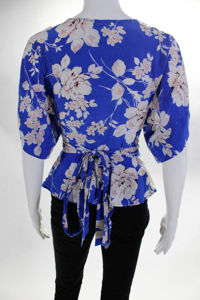 YUMI KIM Womens Blue Floral That's A Wrap Top Size 2 12871718