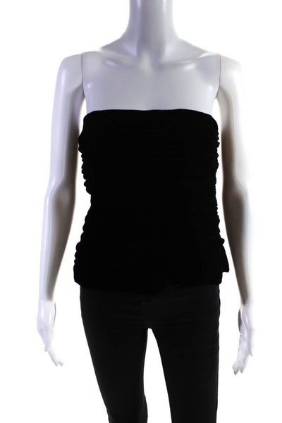 Lauren Ralph Lauren Womens Strapless Velvet Ruched Crop Top Black Size 12