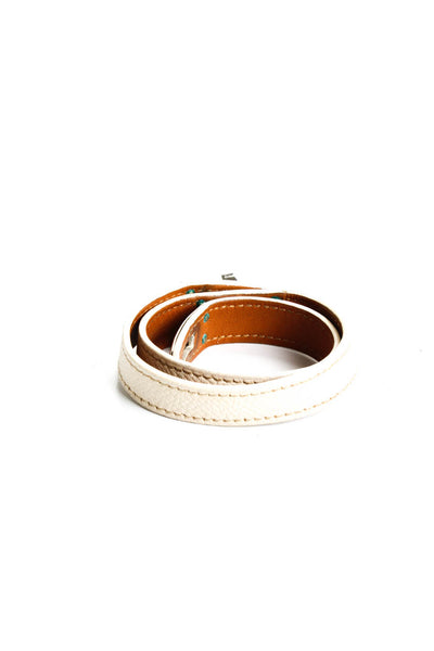 Hermes Womens Leather Gold Plated Kelly Double Tour Wrap White Bracelet