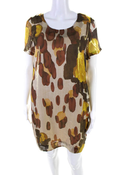 Chris Benz Womens Scoop Neck Short Sleeve Metallic Abstract Dress Multi Size 4