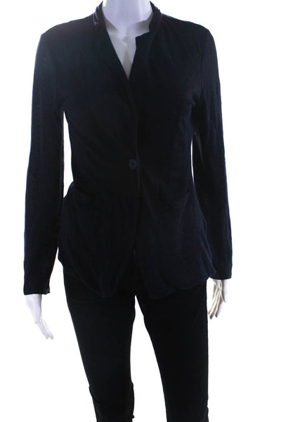 Ecru Women's Long Sleeves Linen Button Up Blouse Navy Blue Size L