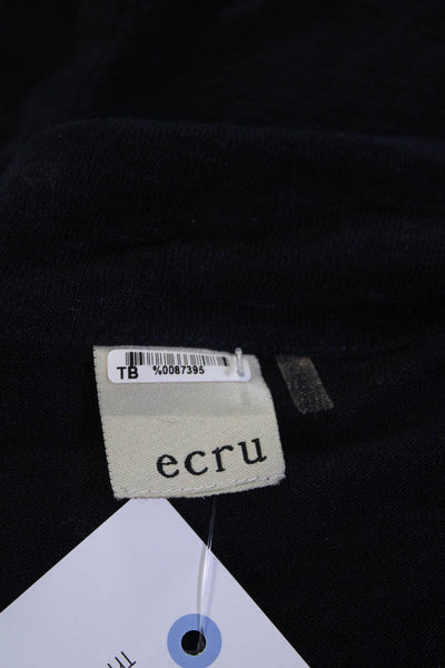 Ecru Women's Long Sleeves Linen Button Up Blouse Navy Blue Size L