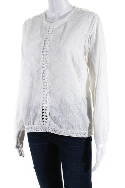 Sea New York Womens Embroidered Lace Long Sleeve Nylon Top Blouse White Size 6