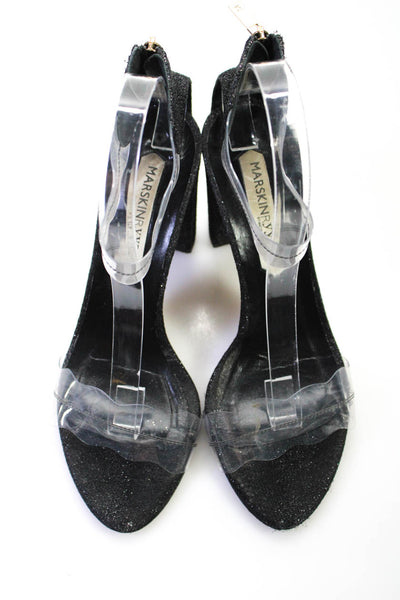 Marskin Ryyppy Womens Glitter Leather Ankle Strap High Heels Black Size 40 10